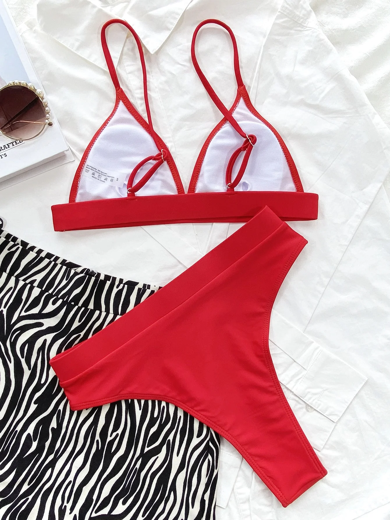 Plain High Waisted Bikini Swimsuit - Image 4