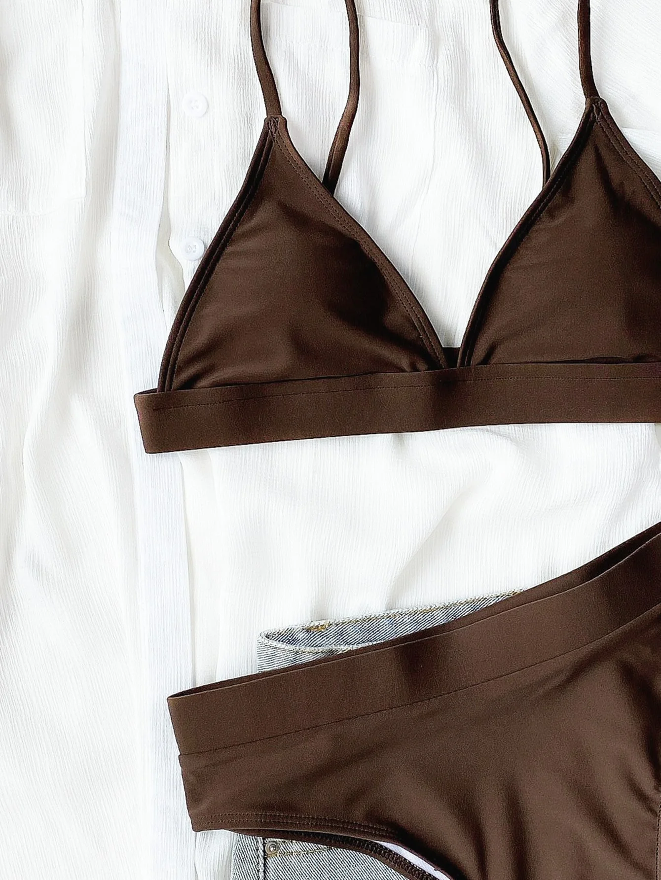 Plain High Waisted Bikini Swimsuit - Image 7