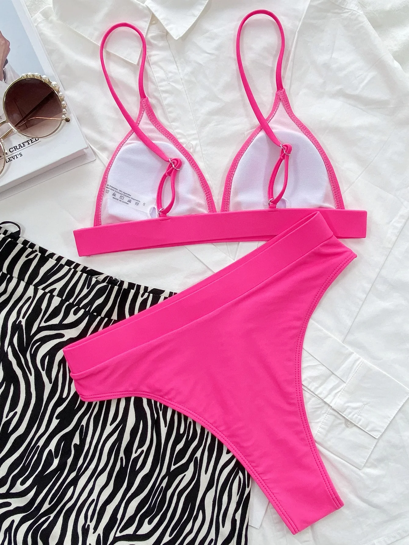 Plain High Waisted Bikini Swimsuit - Image 8