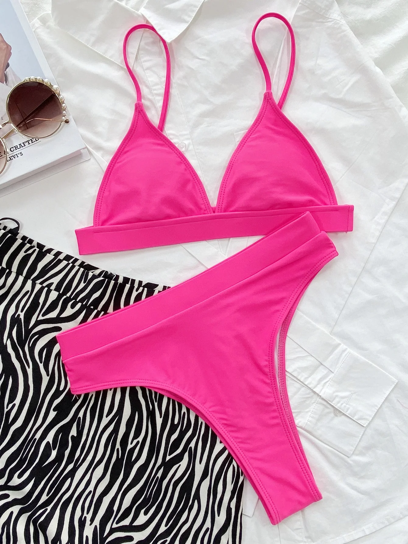 Plain High Waisted Bikini Swimsuit - Image 9